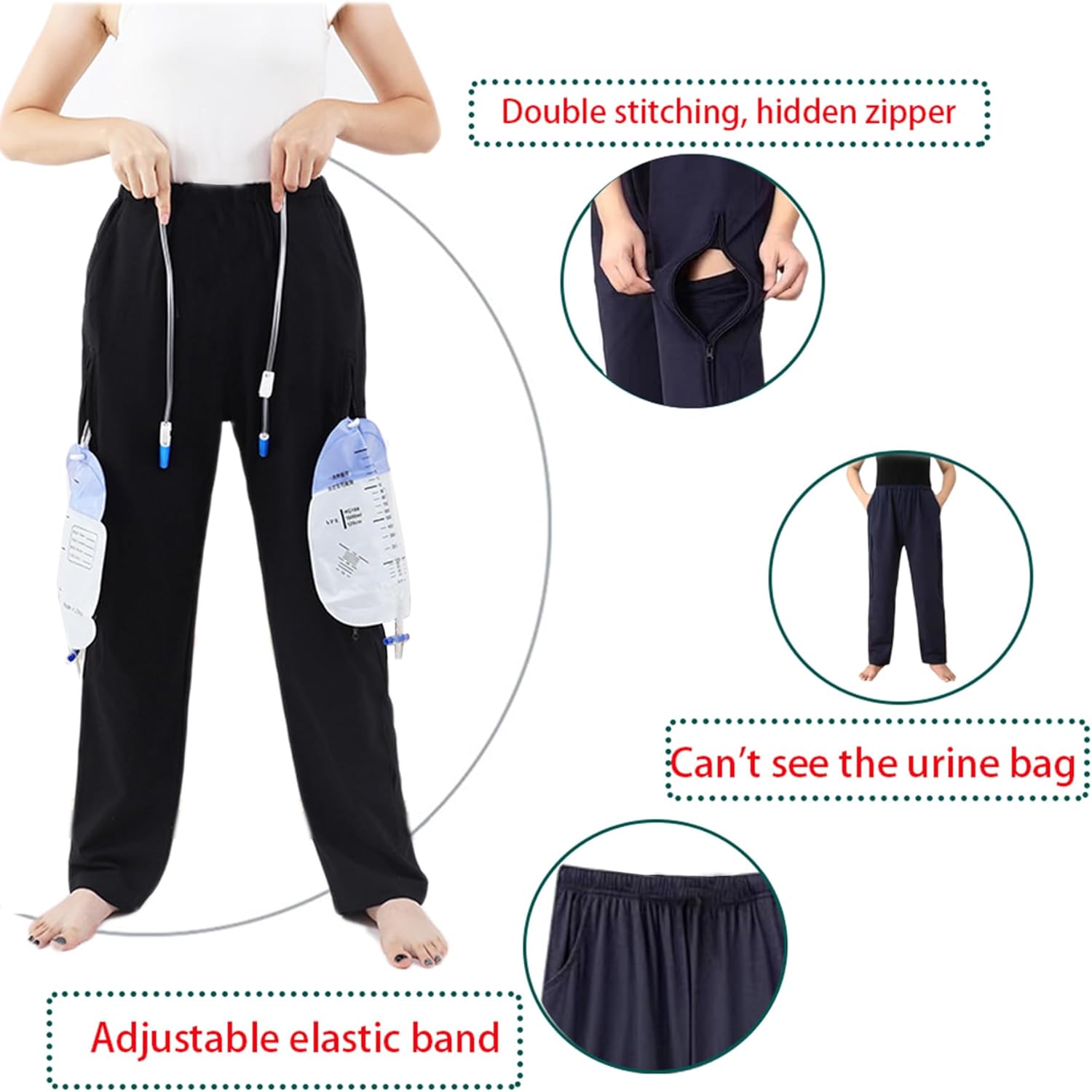Fleece Lined Winter Urine Bag Holder Pants with Zippered Pockets,Incontinence Catheter Pants,Urine Bag Holder Trousers for Nephropathy Nephrostomy,Cystostomy,Eelderly - Image 3