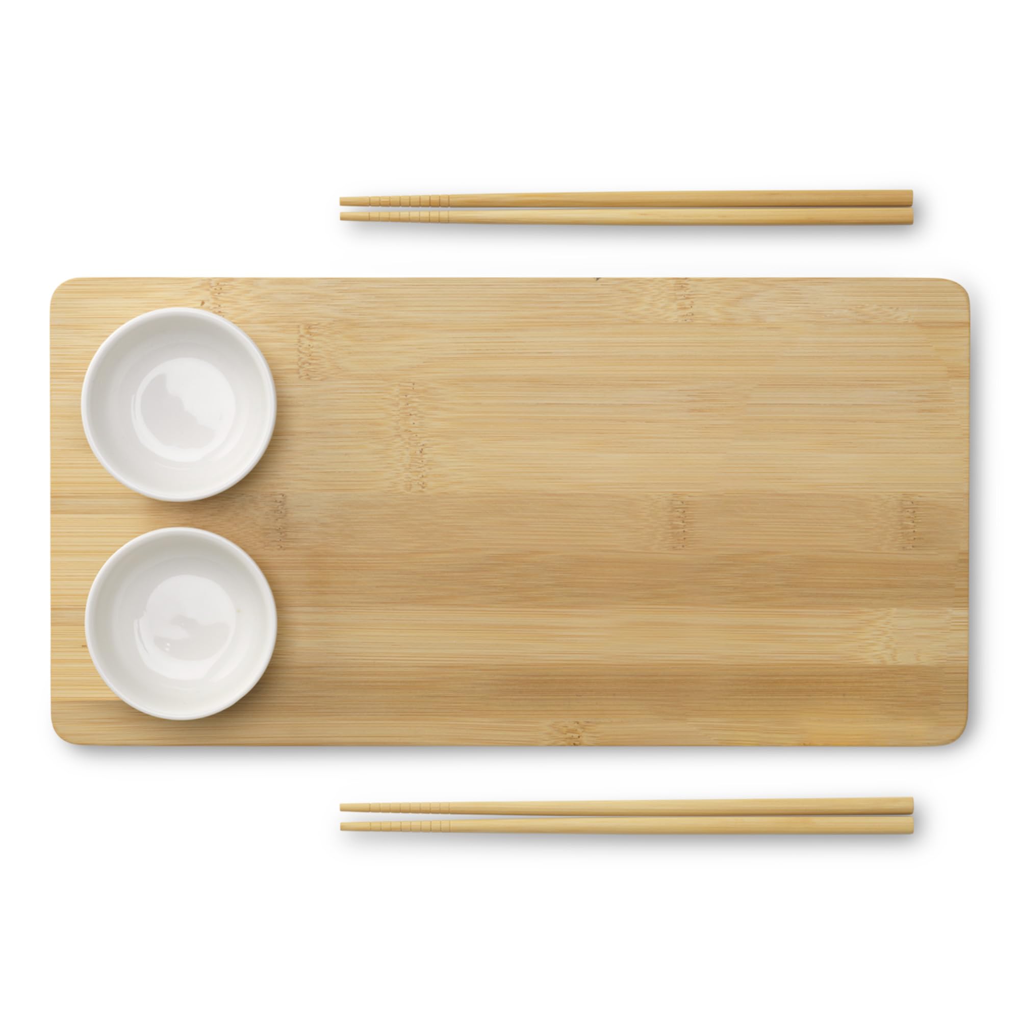eBuyGB Sushi Plate Set with Bamboo Sushi Board, 2 Pairs of Chopsticks and 2 Ceramic Dip Bowls, Japanese Tableware, Set for 2 Dinnerware