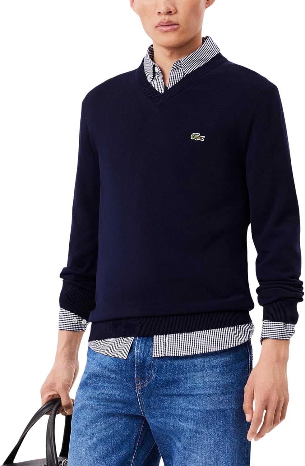 Lacoste Men's Monochrome Cotton V-neck Sweater