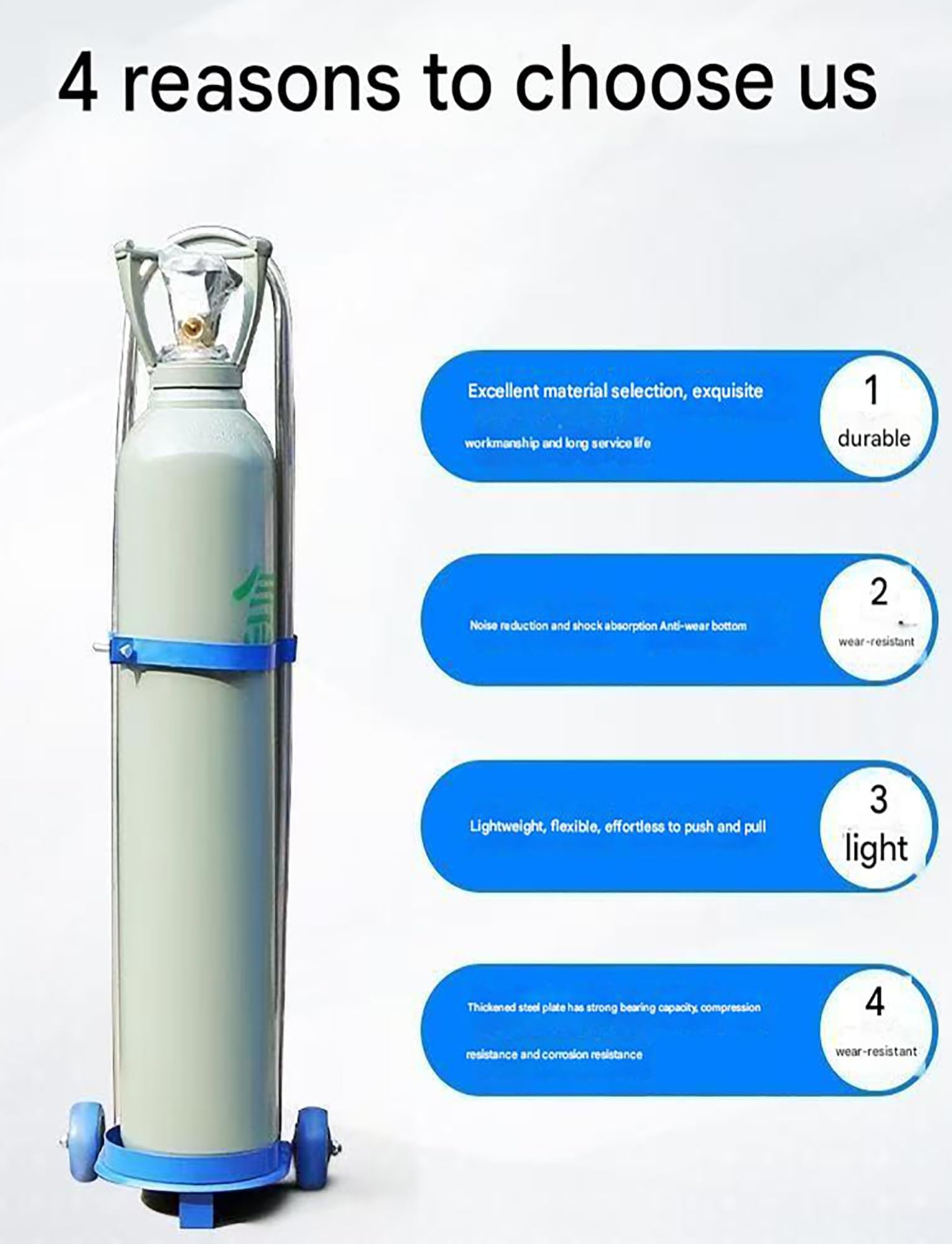 Sauerstoffflaschenhalter-Gestellständerwagen, mobiler Sauerstoffträger mit Rädern for Garagen, Labor, Krankenhaus, 6" Durchmesser Gasflaschenwagen, Länge 95 cm