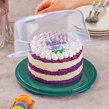 Porsima 1093 Dark Green Round Cake Cake Pastry Storage Container - Transport Fan with Locked Lid 25 cm