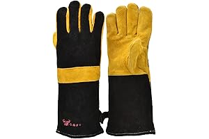 Premium Leather Heat Resistant Wood Stove Gloves with Kevlar Stitching