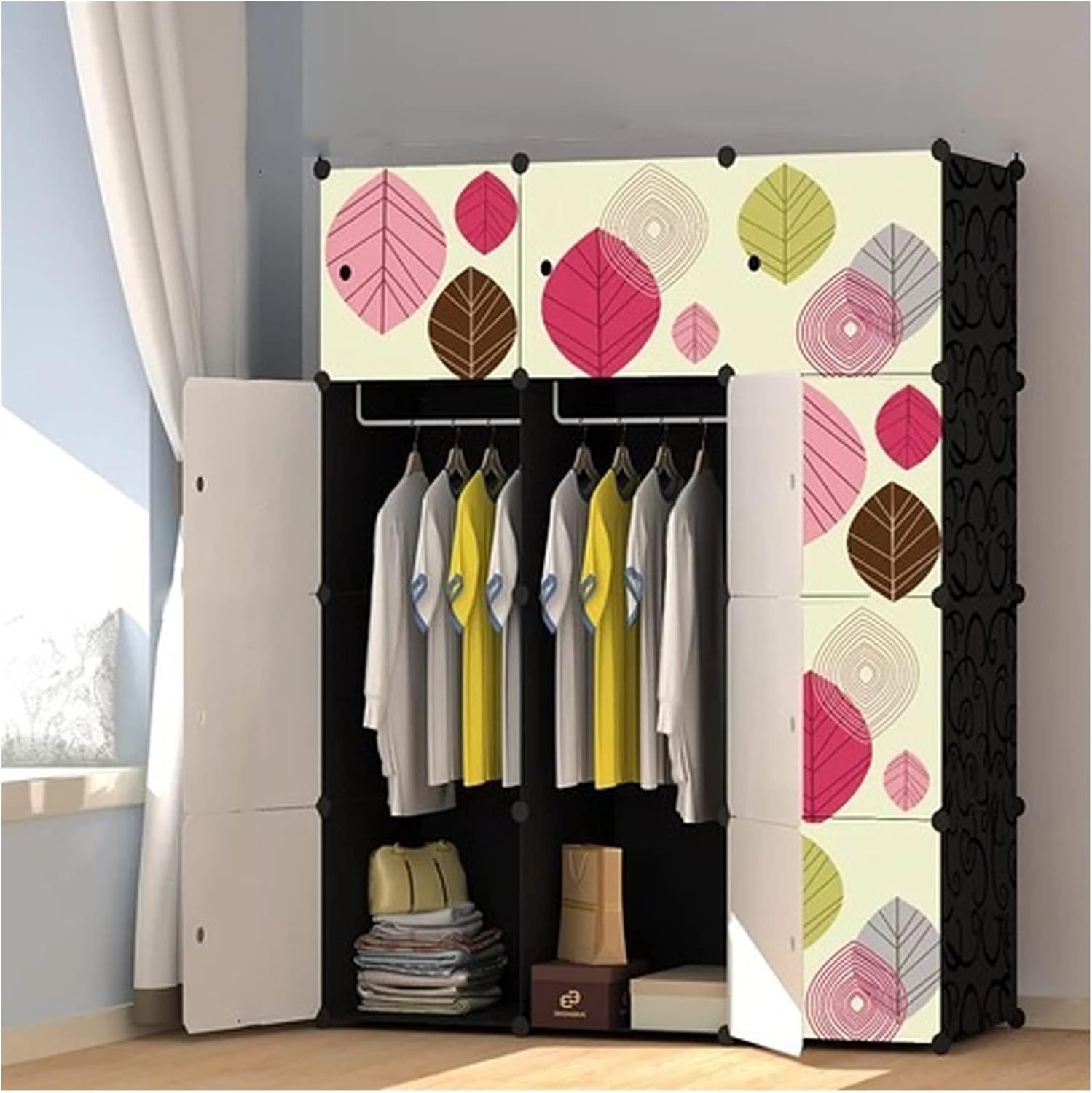 Portable Cloth Closet Wardrobe Portable Wardrobe Cube Locker Hanger Easy to Assemble Clothes