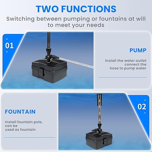 Miniatura 4 de Anbull Bomba de fuente de filtro de estanque, bomba de agua sumergible de 660 GPH 110 V50 W para estanques al aire libre, sistema de filtro de