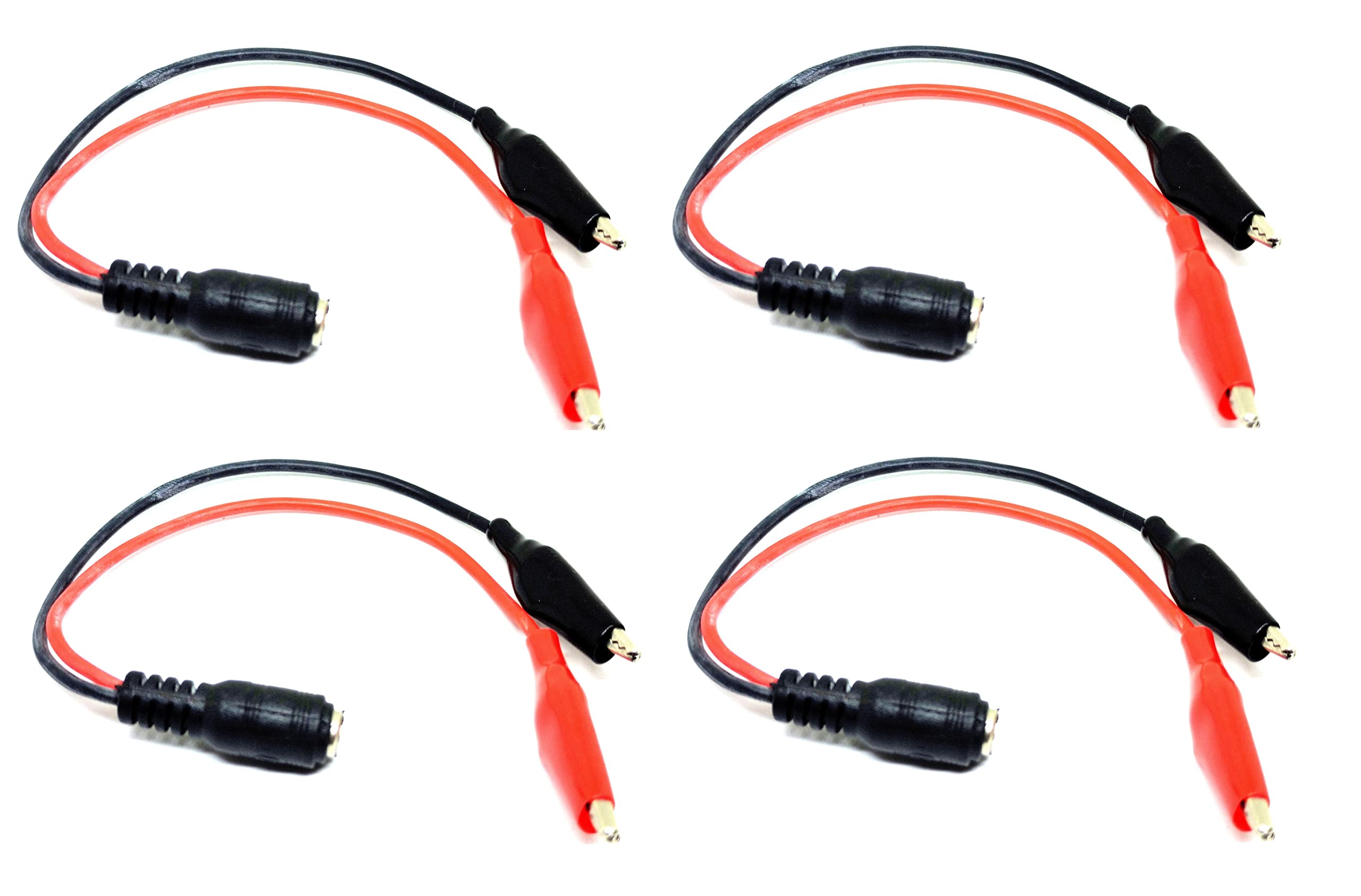 invento 4pcs female dc jack plug 5.5mm x 2.1mm with crocodile alligator clip 20 awg silicone wire for cctv, dc connections, diy projects