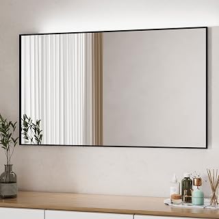 Boromal Spiegel Schwarz 100x70cm Rechteckiger Spiegel mit Metall Rahmen Badspieg