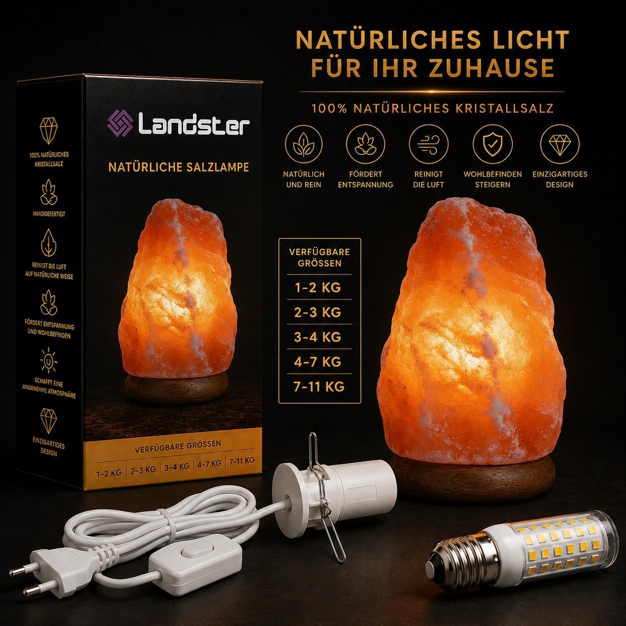 Salzlampe Salzkristall Lampe Tischlampe Salzkristalllampe SalzsteinLampe Natürliche Rosa Salz Nachtischlampe Salt lamp aus Salt Range Pakistan (7-11 KG)