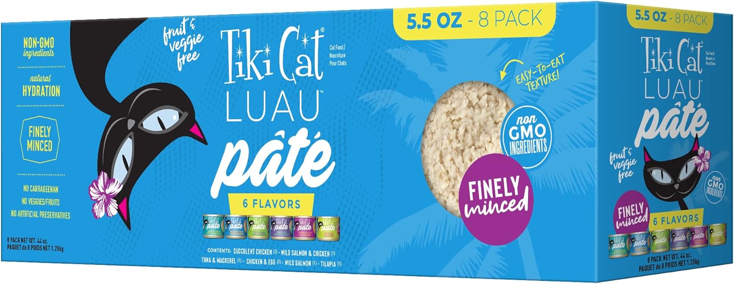 Tiki Cat Luau Pate Variety Pack, Succulent Combinations of Real Protein, Grain-Free Balanced Nutrition Wet Canned Cat Food, For All Life Stages, 5.5 oz. Cans (Pack of 8)