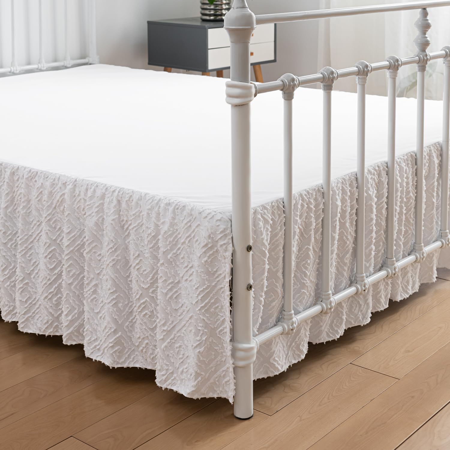 Tufted Bed Skirt King Size, Ruffled Bed Skirt with Split