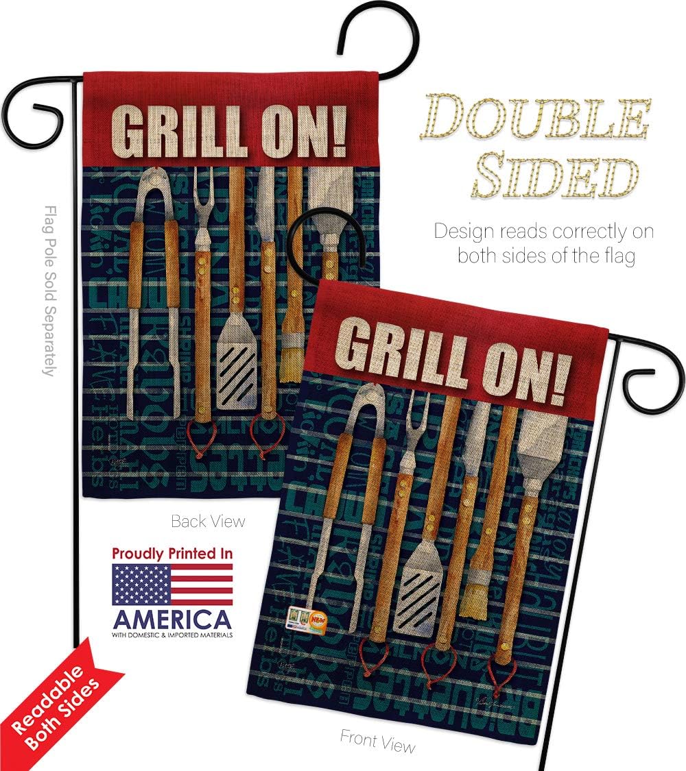 Grill On Burlap Garden Flag Summertime Fun and Sun Beach Pool Luau Tropical Party Season Outdoor Sunny Small Decorative Gift Yard House Banner Double-Sided Made In USA 13 X 18.5