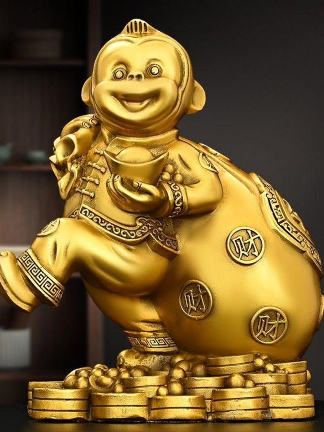 家居客厅办公室装饰铜猴子摆件 Feng Shui Figurine Home Office Decor Chinese Gifts 铜 Brass Chinese Zodiac Feng Shui Figurine Deco, 十二生肖猴吉祥物金猴送福送礼品 8522