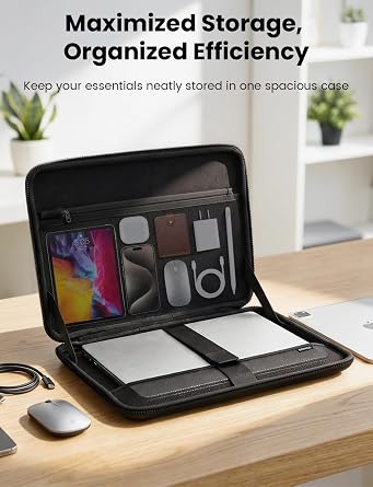 DOMISO Laptop Hard Case 14-14.4 inch Waterproof Shockproof Hard Shell Laptop Sleeve with Handle & Storage Pocket, Compatible with MacBook, HP, Dell, Black