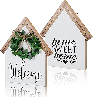 2 Pieces Wood Sign Home Sweet Home Tiered Tray Decor Farmhouse Decor Home Sign Shelf Decor House Shape Double-sided Home Sweet Home Decor Home Sign for Living Room Window Shelf Desk Office