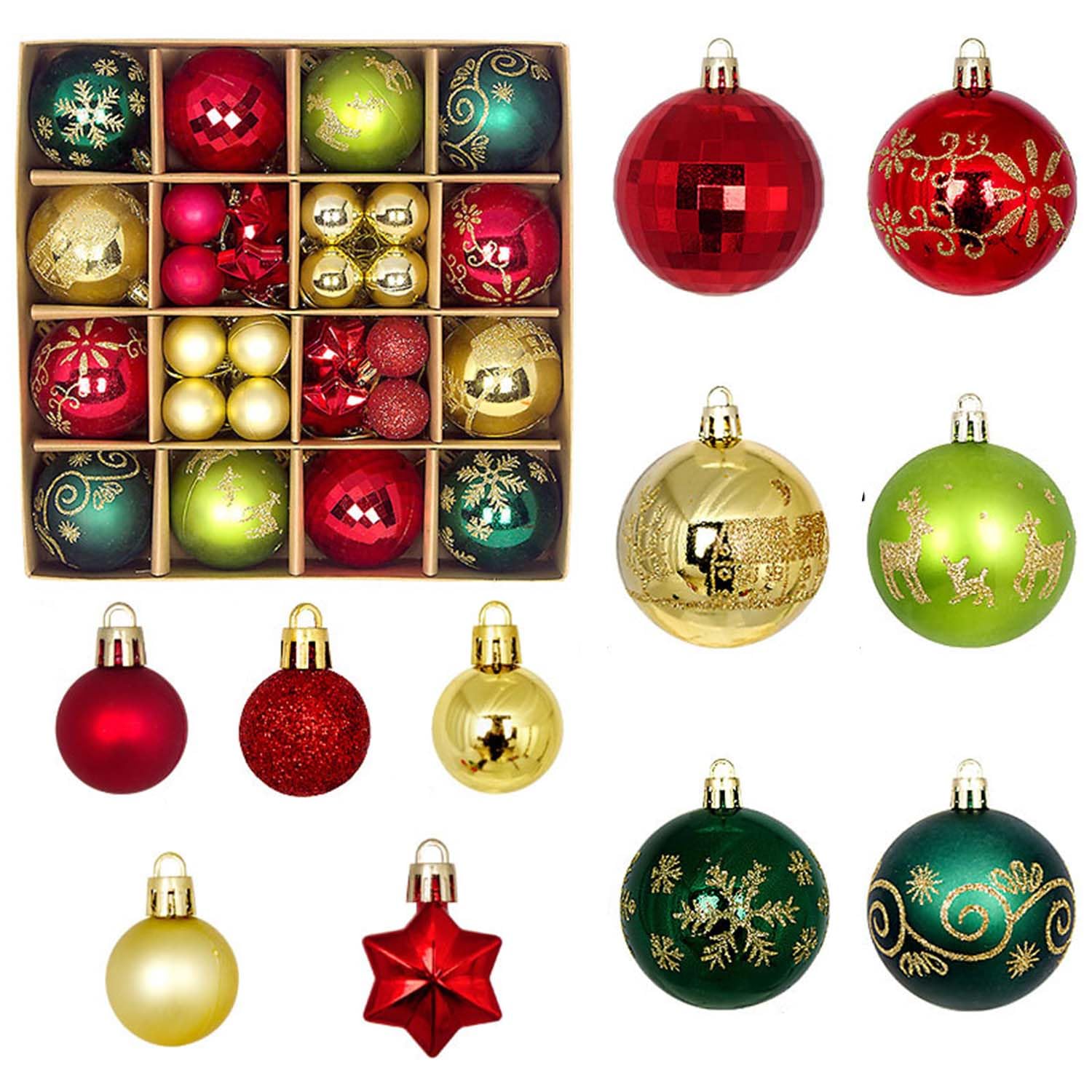 44Pcs Christmas Hanging Balls Ornaments, Shatterproof Red Green and Gold Christmas Tree Hanging Baubles Ornaments with 11 Styles, Xmas Tree Decorations for Holiday Christmas Wedding Party