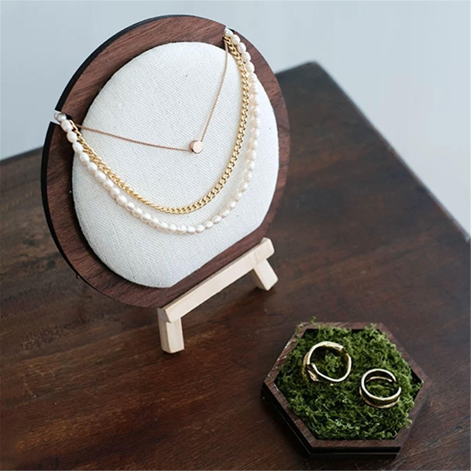 organisateur de porte-bijoux Présentoir à colliers rembourré en lin et coton avec chevalet bois