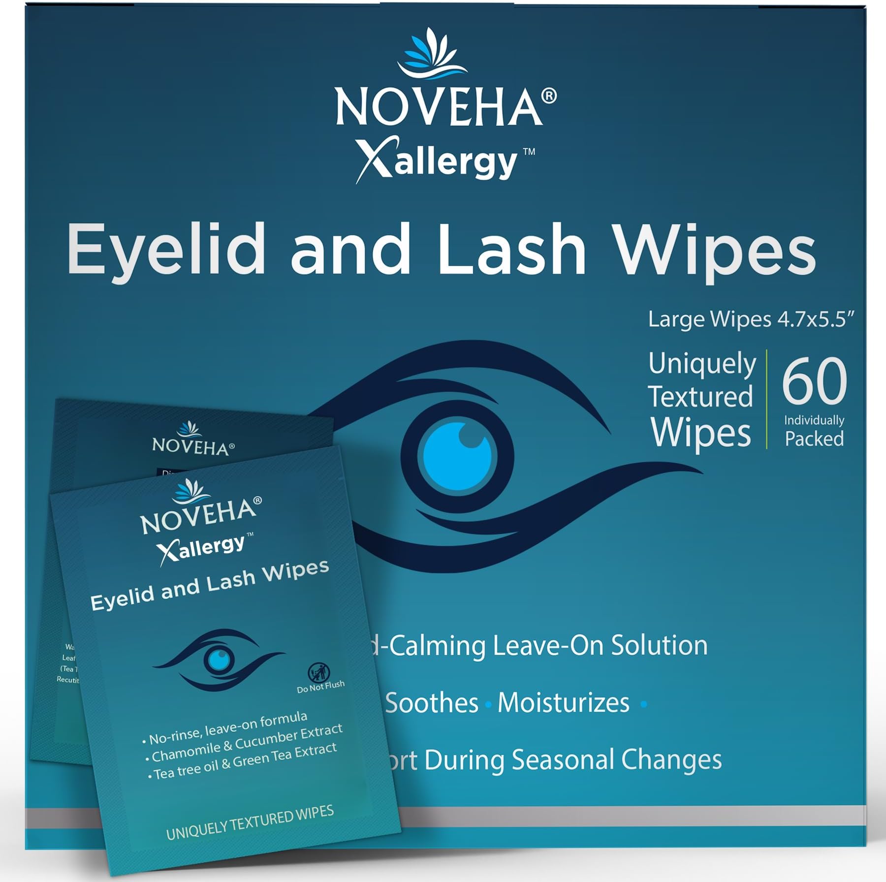 60Pcs Allergy Relief Eyelid Wipes | Pre-moistened Hypoallergenic Eye Cleansing Pads, Reduce Itchiness, Redness & Discomfort Caused By Allergy, Clean, Soothe & Remove Debris (1 Pack)