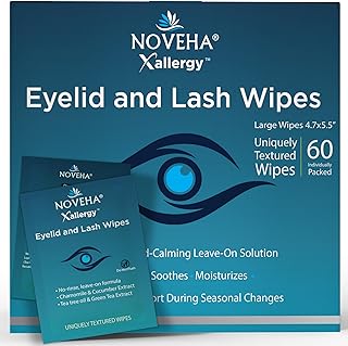 NOVEHA 60Pcs Allergy Relief Eyelid Wipes | Pre-moistened Hypoallergenic Eye Cleansing Pads, Reduce Itchiness, Redness & Discomfort Caused By Allergy, Clean, Soothe & Remove Debris (1 Pack)