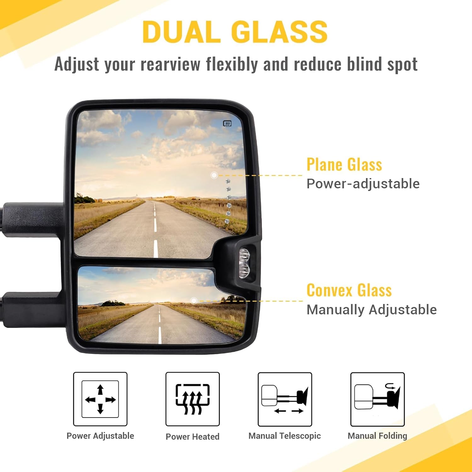 Towing Mirrors for 2009-2018 Dodge Ram 1500, 2010-2018 Dodge Ram 2500 3500 with Power Glass Heated Function Temp Sensor Arrow Turn Signal Running Light Puddle Lamp Backup Light Pair Set (Smoke lens)