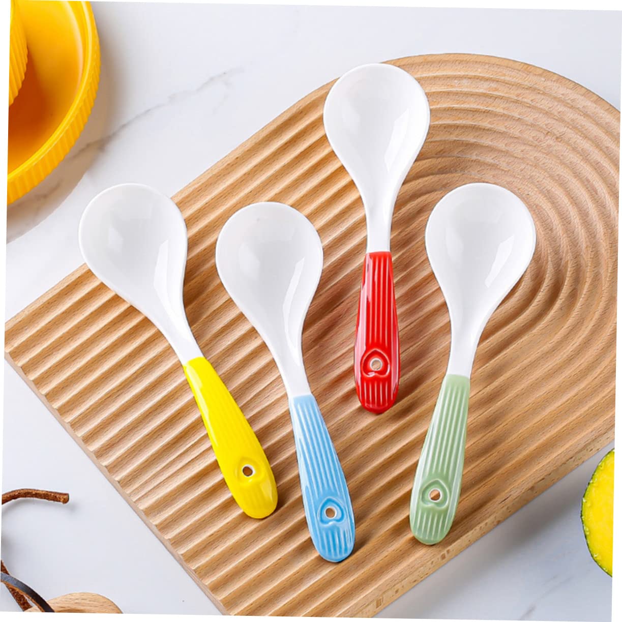 GLEAVI 6piezas Cucharas Soperas De Cerámica Cucharas Portátiles Para Gachas De Avena Vajilla De Cerámica Hogar Pequeñas Reutilizables Para Cocina