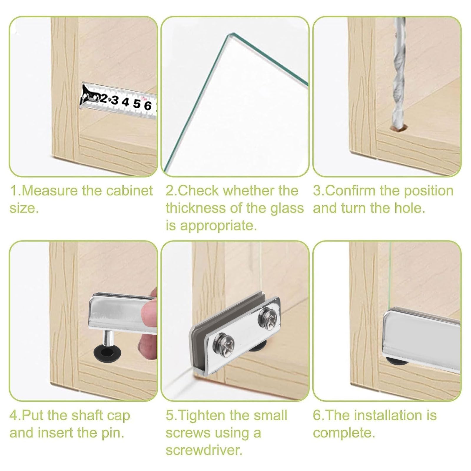 20 Paar/40 Stück rahmenlose Glastür-Schwenkscharniere Verstellbare Glas-Schranktür-Klammerscharniere Passend für 4-6 mm frei schwingendes Glas (Silber)