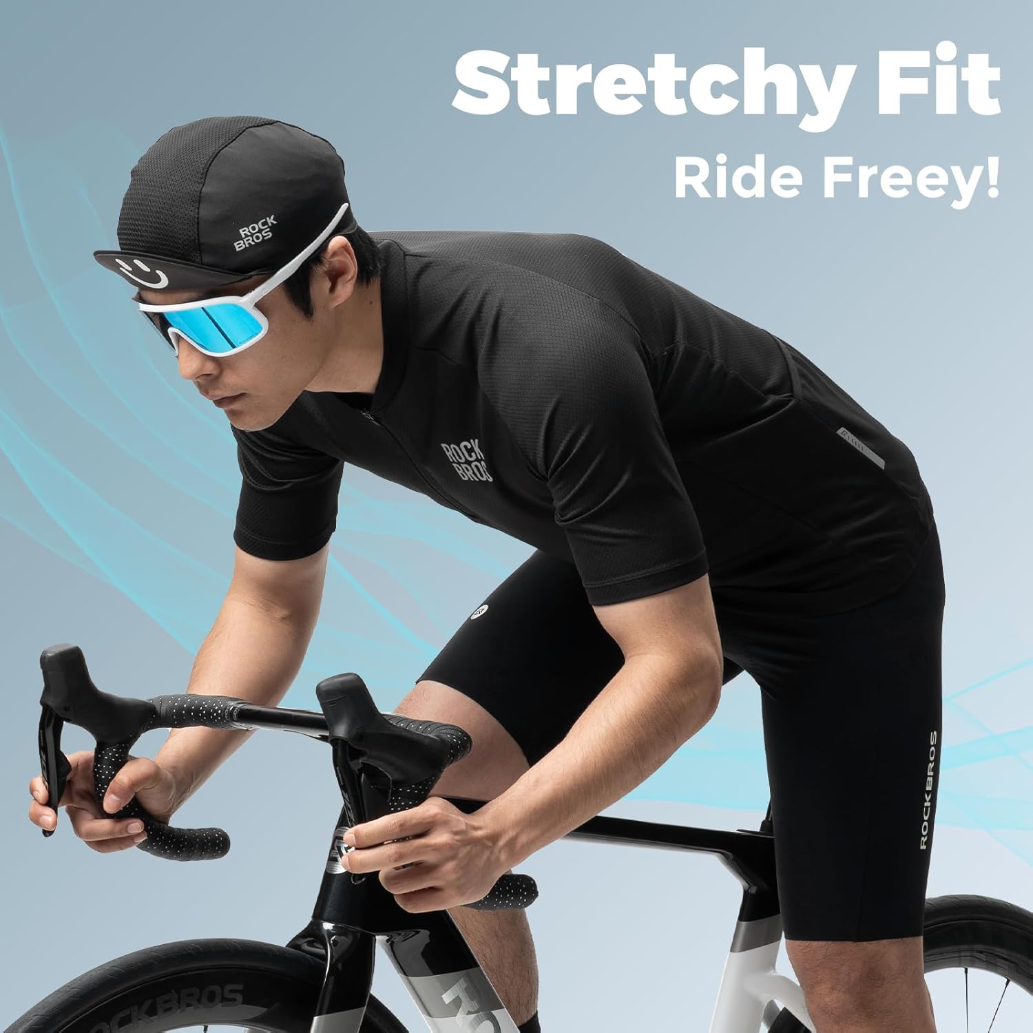 ROCKBROS Men's Cycling Jersey Short Sleeve Road Bike Shirt with 3 Rear Pockets Breathable Quick Dry Bicycle Shirt