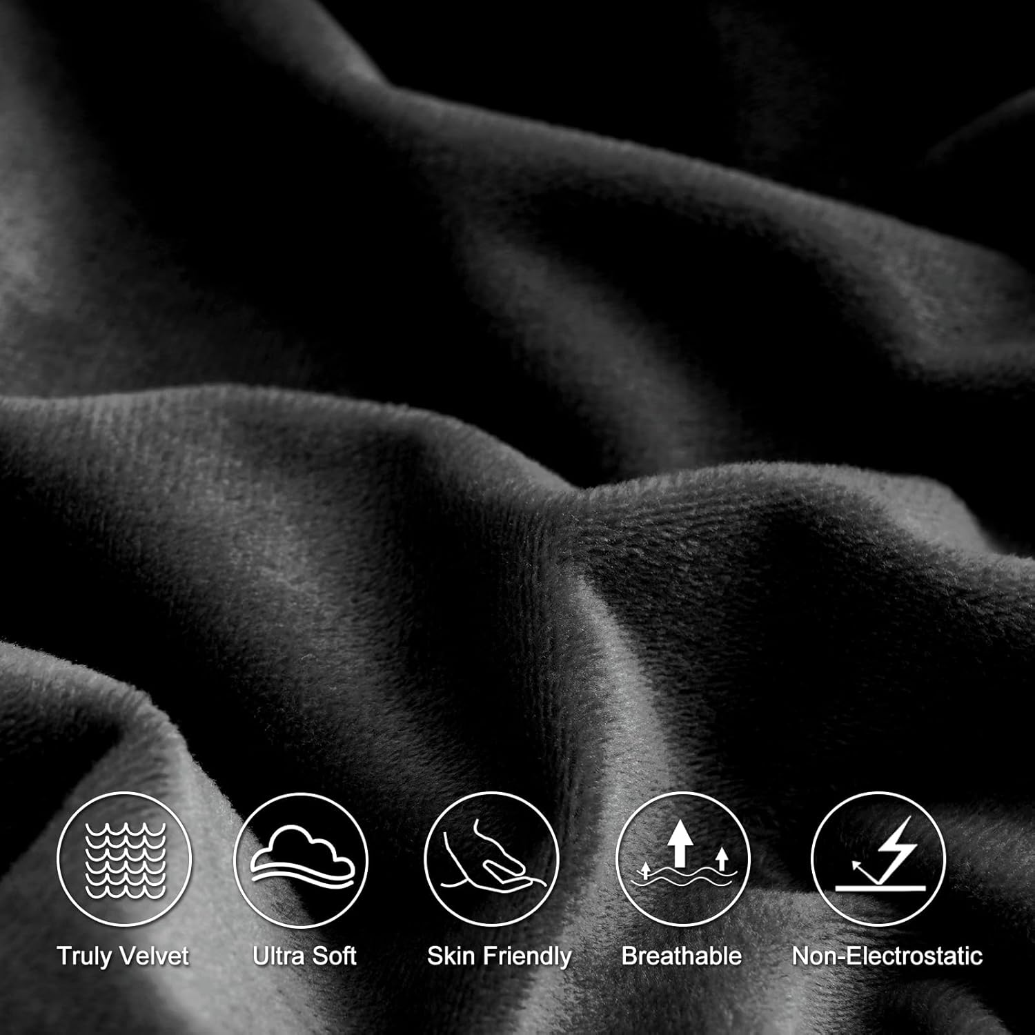 PHF Ultra Soft Velvet Fitted Sheet Twin Size, 16" Deep Pocket with Wider Stronger Elastic Band, Easy Fit Easy Care, 1 Pack Cozy Comfy Flannel Bottom Sheet for All Seasons, No Pillowcases, Black