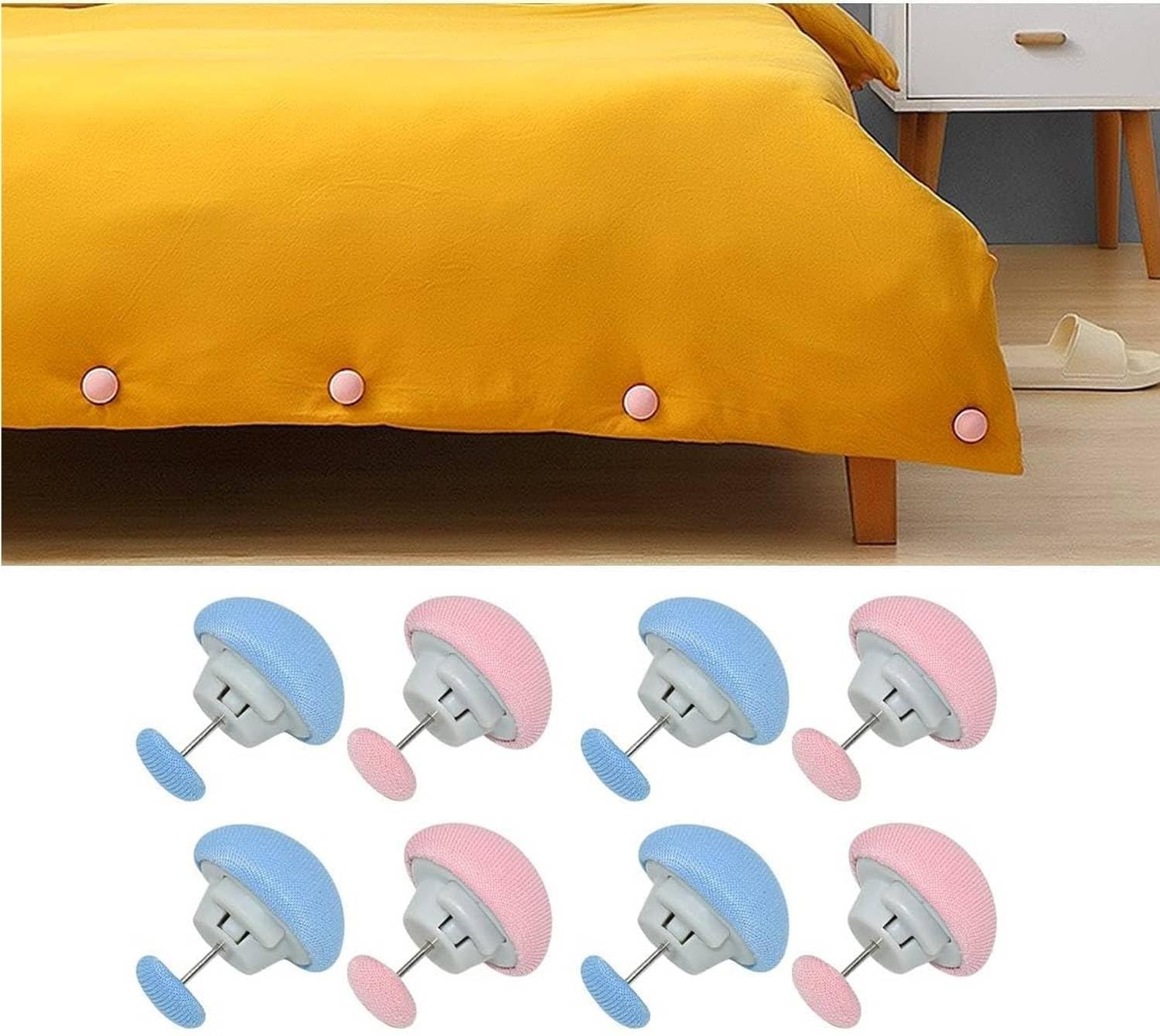 Bed Sheet Clips Mushroom Duvet Cover Pins | Non-Slip Quilt & Comforter Fixator | Anti-Movement Blanket Holder with One-Key Unlock | Reusable Bedding Clips | Multicolour (8, Multicolour)-picture-37