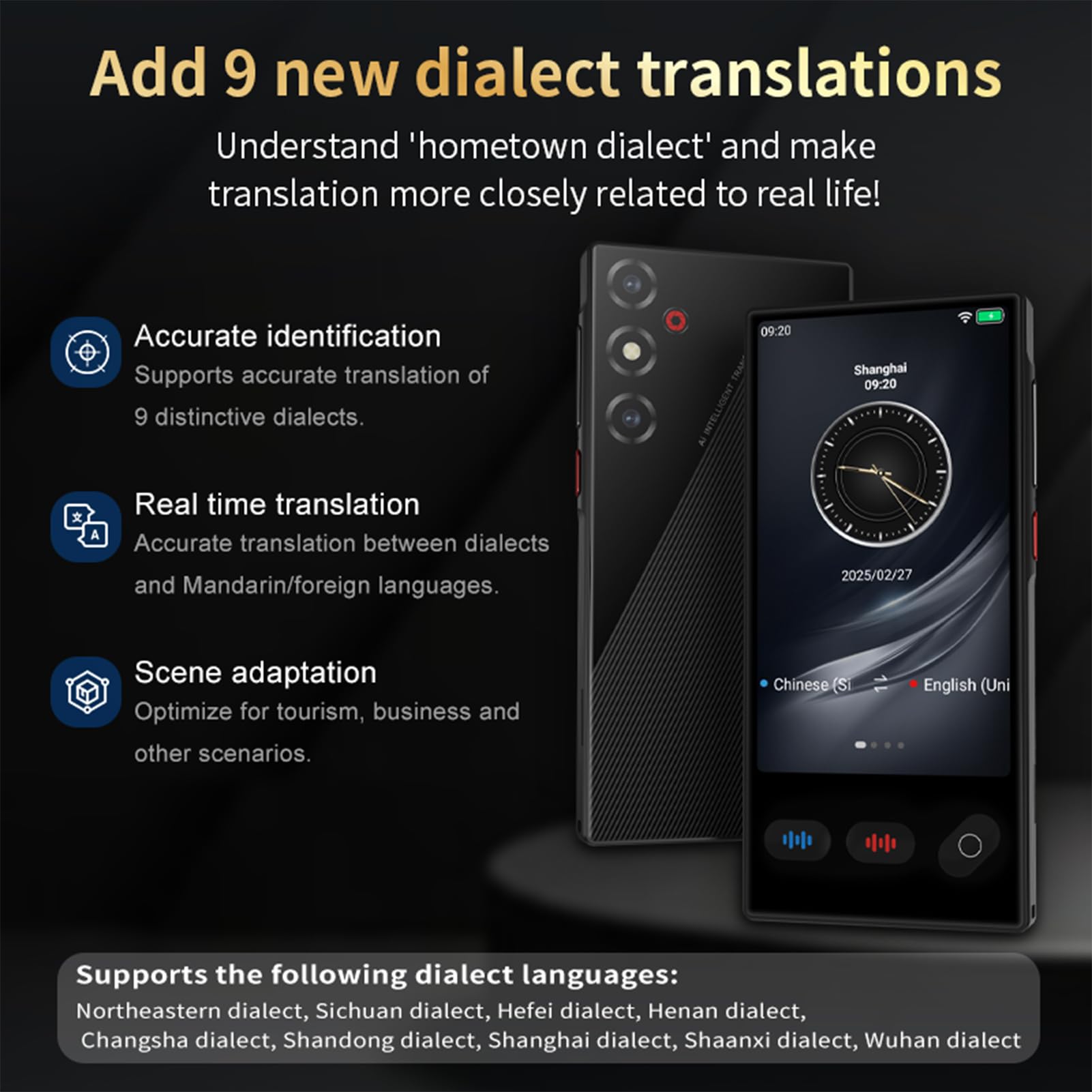 Fabater Dispositivo Traduttore Linguistico Senza WiFi Necessario, Traduttori AI con Touch Screen HD da 4,02 Pollici, Dispositivo Traduttore Intelligente 148 Lingue