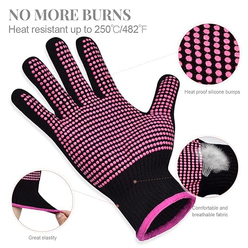 Miniatura 2 de IKOCO Guantes térmicos para peinar el cabello, 2 guantes resistentes al calor con bolsa de silicona para rizador, plancha plana, alisador,