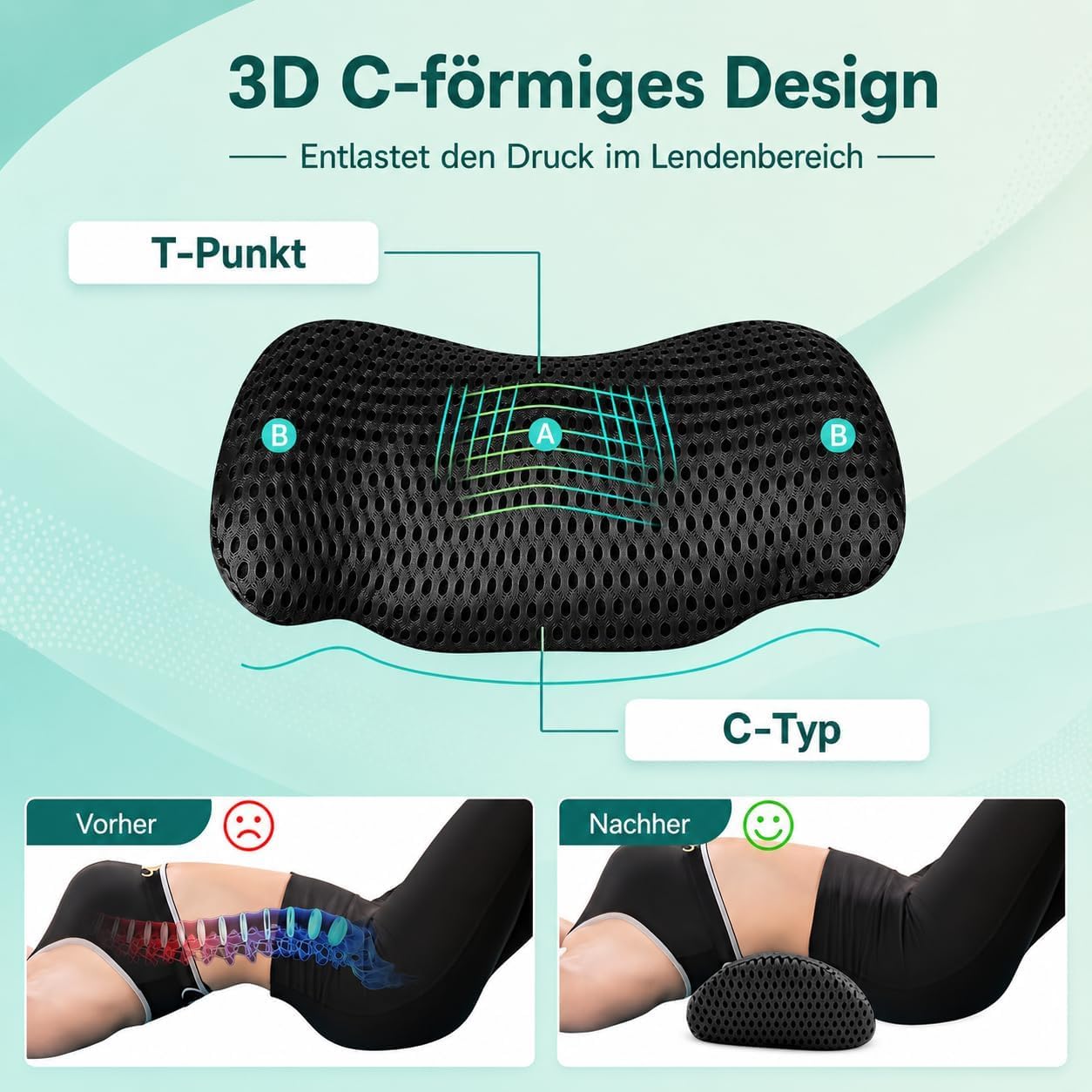 Cojín Lumbar para BMW X1 3 (III) U11 I 2022-2024 | Soporte Lumbar Ergonómico para Asiento de Auto Espuma de Memoria Malla 3D Transpirable Negro