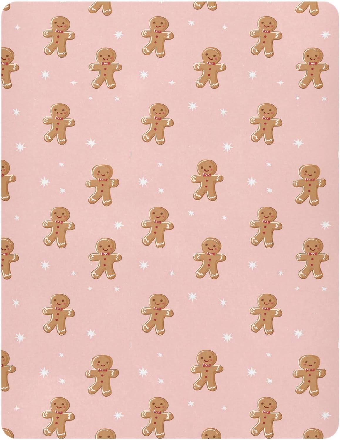 Pfrewn Christmas Crib Sheets for Boys Girls Pink Gingerbread Man Cookies Fitted Crib Sheet Fits Standard Crib Mattress Pads Winter Pattern Stretch Soft Toddler Baby Sheet,52x28IN