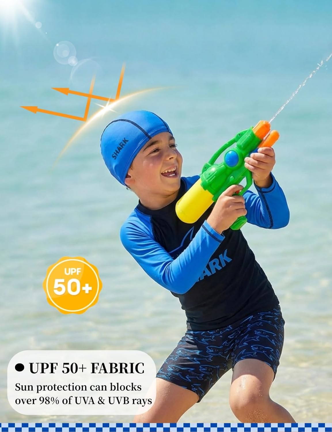 weVSwe Boys Swim Set UPF50+ UV Protection 3 Piece Kid Long Sleeve Rash Guard Swim Shirt & Trunks with Swimming Cap 2-12 Years - Image 6