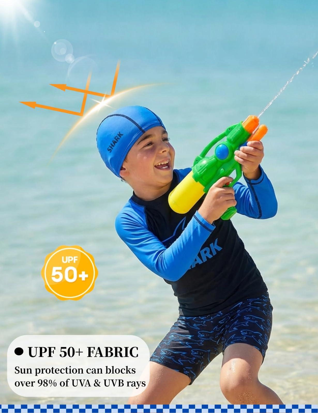 weVSwe Maillot de bain 3 pièces à manches + short de bain + bonnet de bain pour garçons de 2 à 12 ans Protection UV UPF 50+