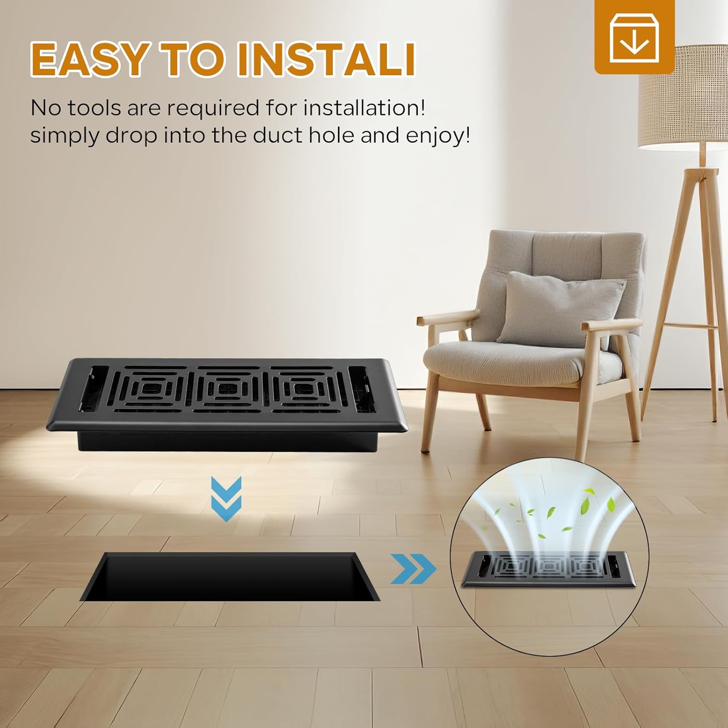 14x6 Vent Cover, Black Floor Register, Heavy Duty Steel Walkable Floor Vents, Adjustable Decorative Vent Covers, for Sidewall and Floor, Vent Covers for Home Floor, 2 Pack Black