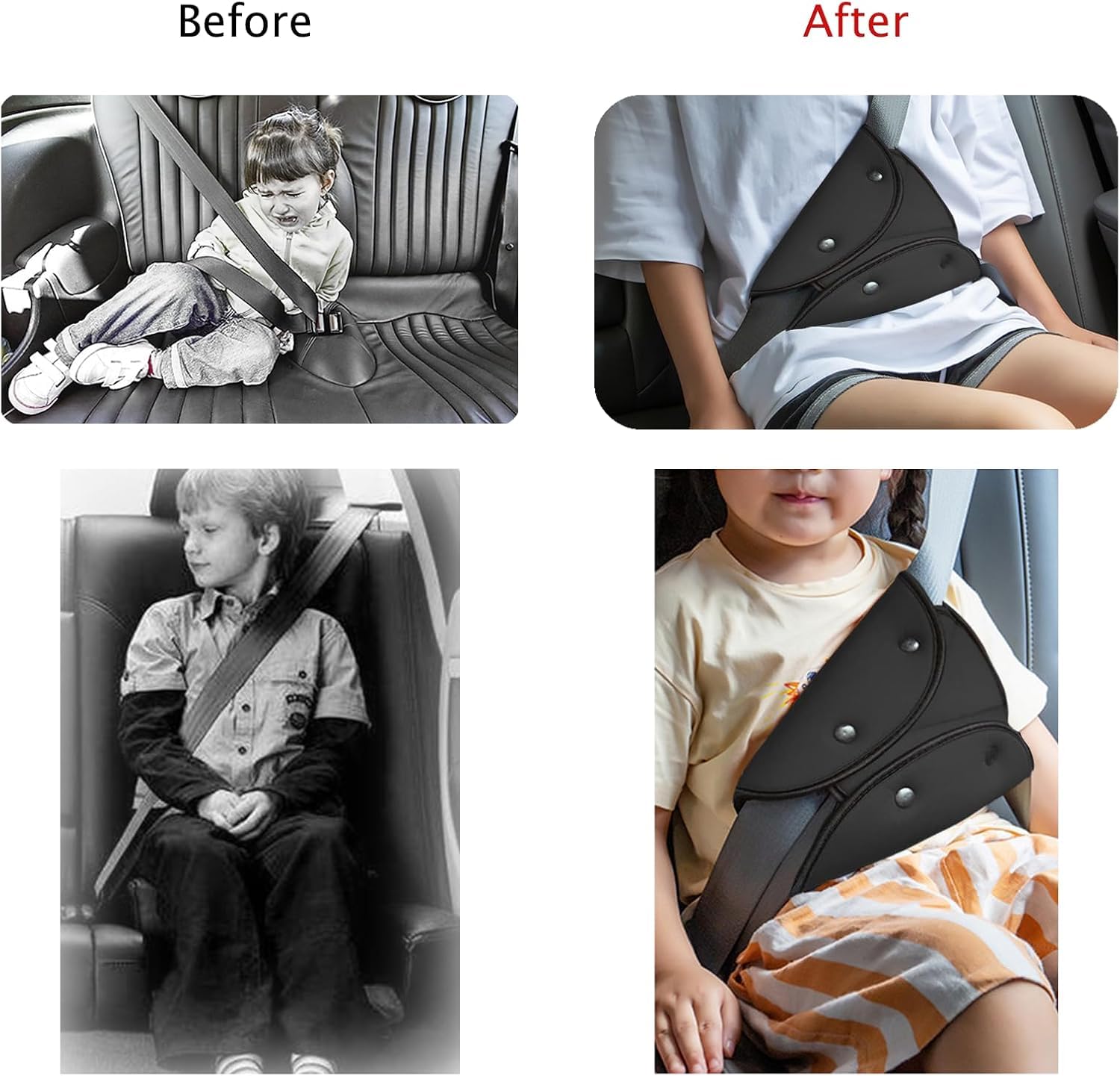2 Piezas Ajustador de Cinturón de Seguridad de Coches Funda, para niños y adulto de Cinturón de Seguridad de Triángulo, Proteja los hombros, el cuello y el abdomen de niños y adultos(negro)
