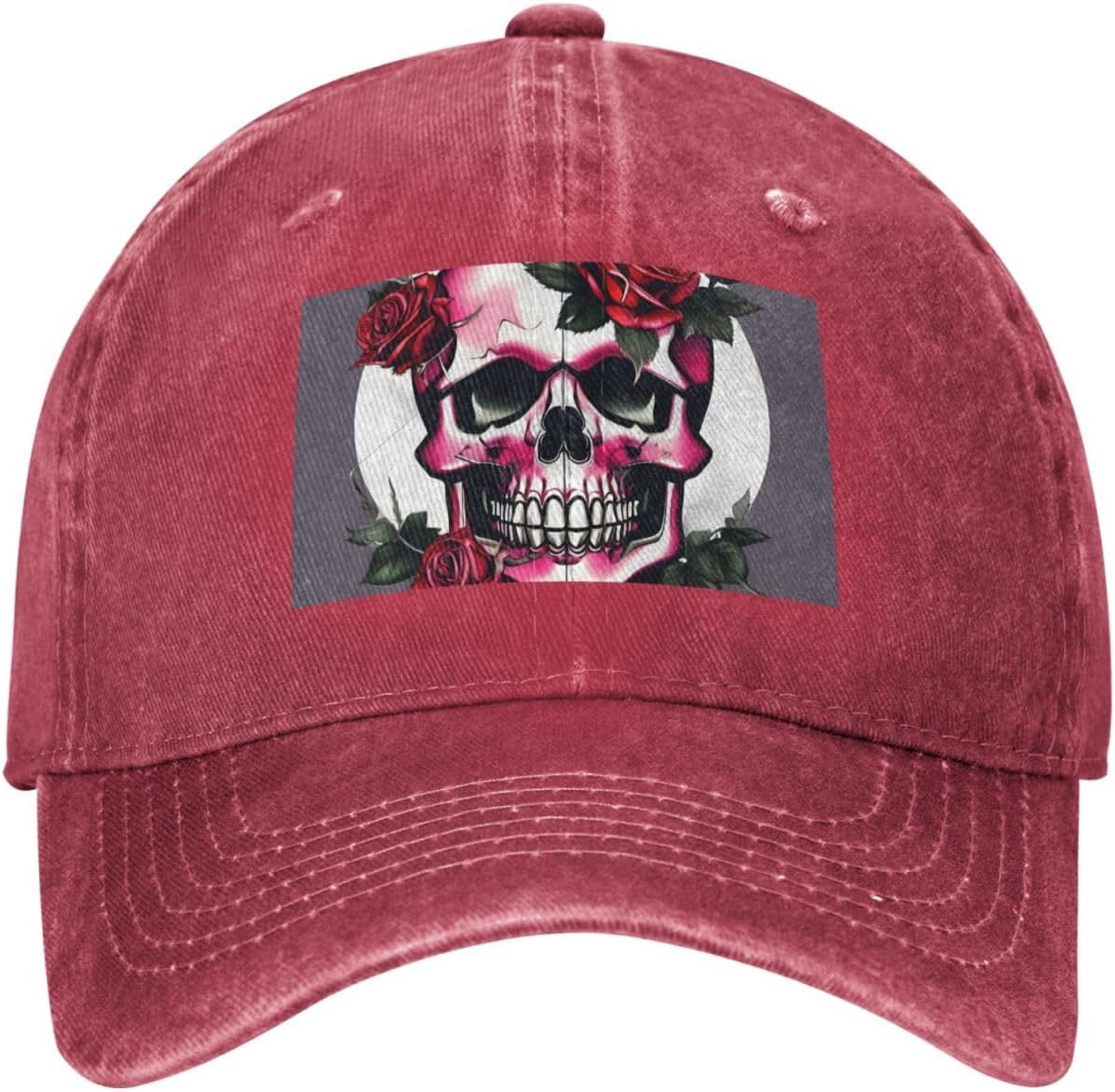 Rose Skull Print Cowboy Hat Personalized Baseball Cap Fashion Hat Cap Funny Gifts for Women Men
