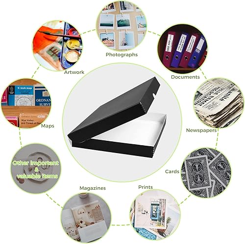 Vista 58 de Lineco Caja de almacenamiento de folio, diseño de concha con borde de metal. 16.5 x 20.5 x 1.75 pulgadas, cartón archival, conserva fotos, tarjetas