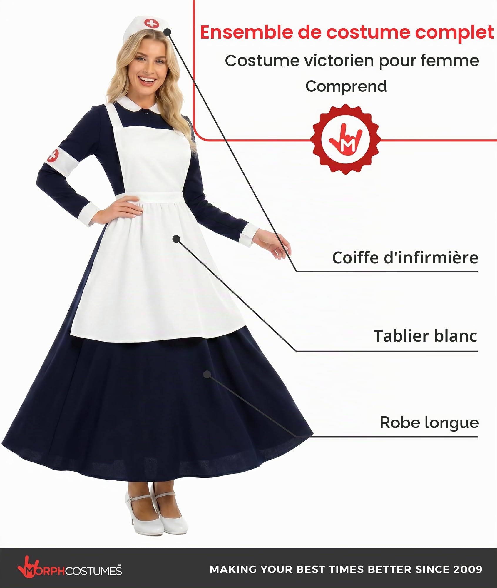 Fun Shack Robe Victorienne Femme, Costume Infirmiere Halloween Femme