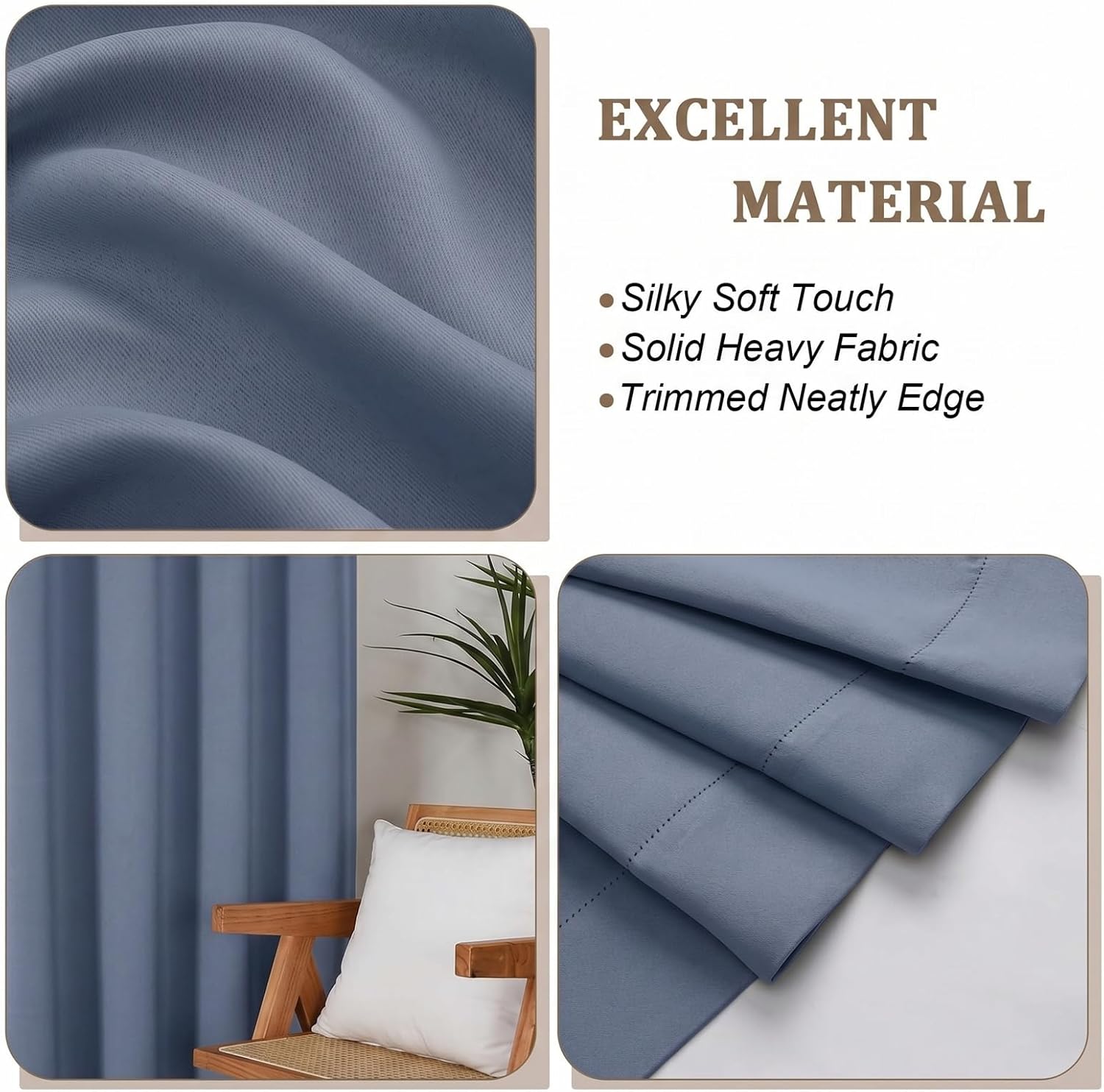 Lecloud Denim Blue Curtains for Bedroom 45 Inch Length 2 Panels, Modern Room Darkening Curtains for Small Window, Rod Pocket Thermal Insulated Window Curtain Drapes, Each Panel 40" W x 45" L image 2