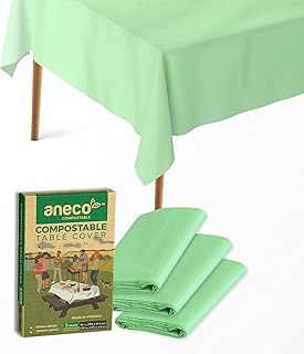 ANECO 100% Compostable Tablecloths for Rectangle Tables (54''x108'', 3 Count) - Green Disposable Rectangular Tablecloth - Anti-Plastic Table Cover for Outdoor, Party, Picnic, Wedding