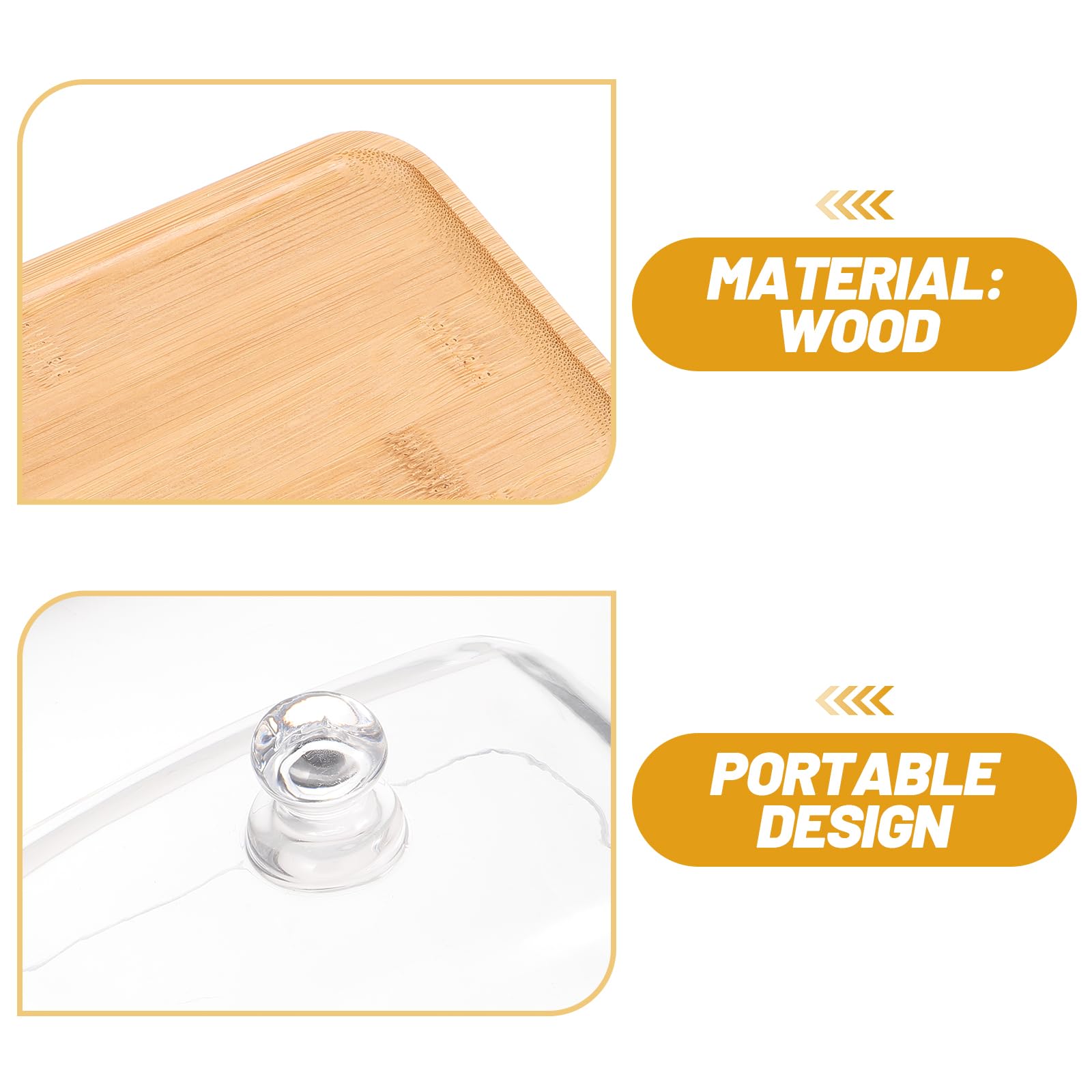 Baluue 1 set di alzata per torte in legno con copertura a cupola in vetro rettangolare per torta, campana in vetro, trasparente, supporto per cupcake e dolci, per matrimoni, feste di compleanno