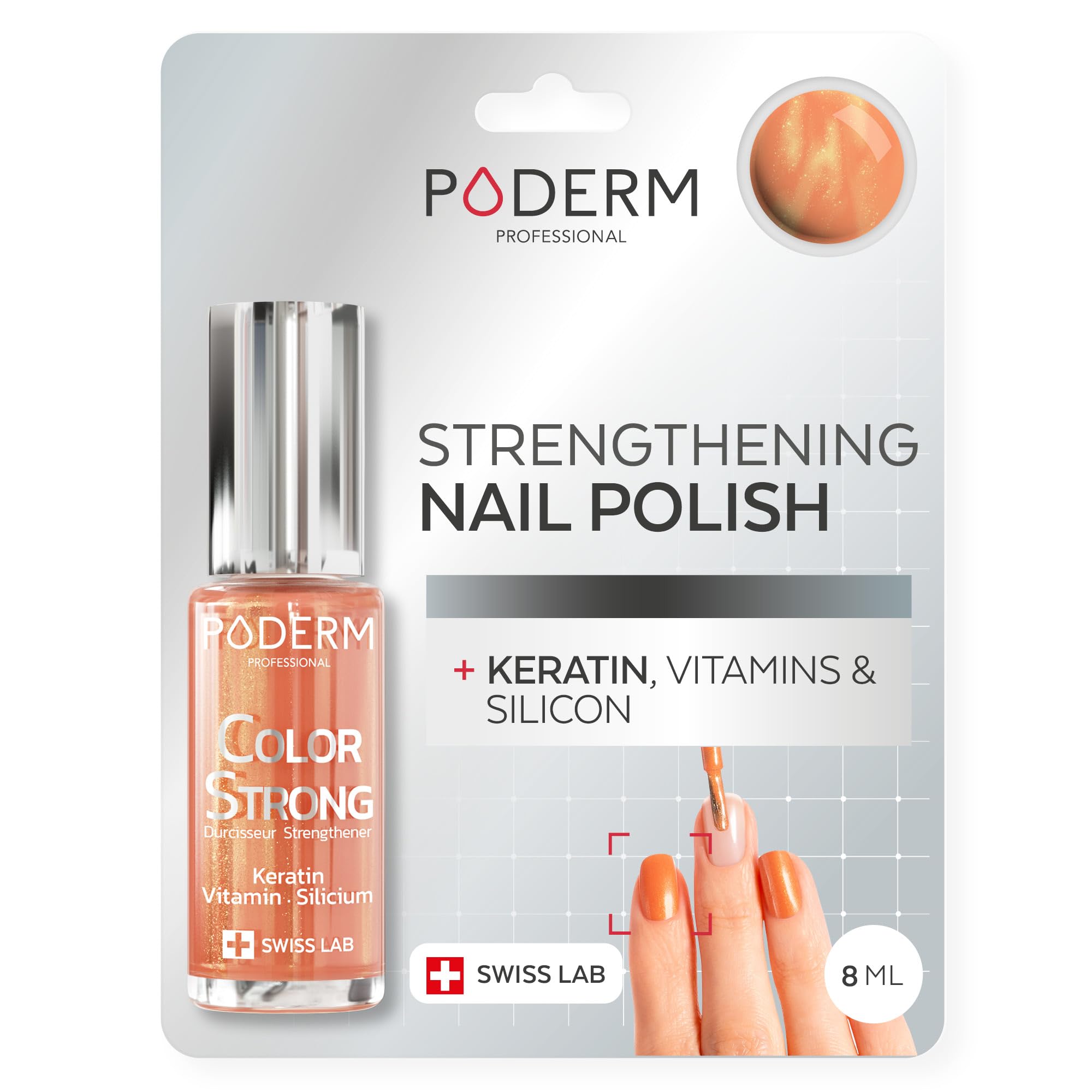 PODERM Nail Strengthener Polish - Sunkissed | Repairs and Strengthens Nails Damaged & Weakened by Semi-Permanent Nail Polish | Biotin, Silicon and Keratin | Developed by a Podiatrist in Switzerland