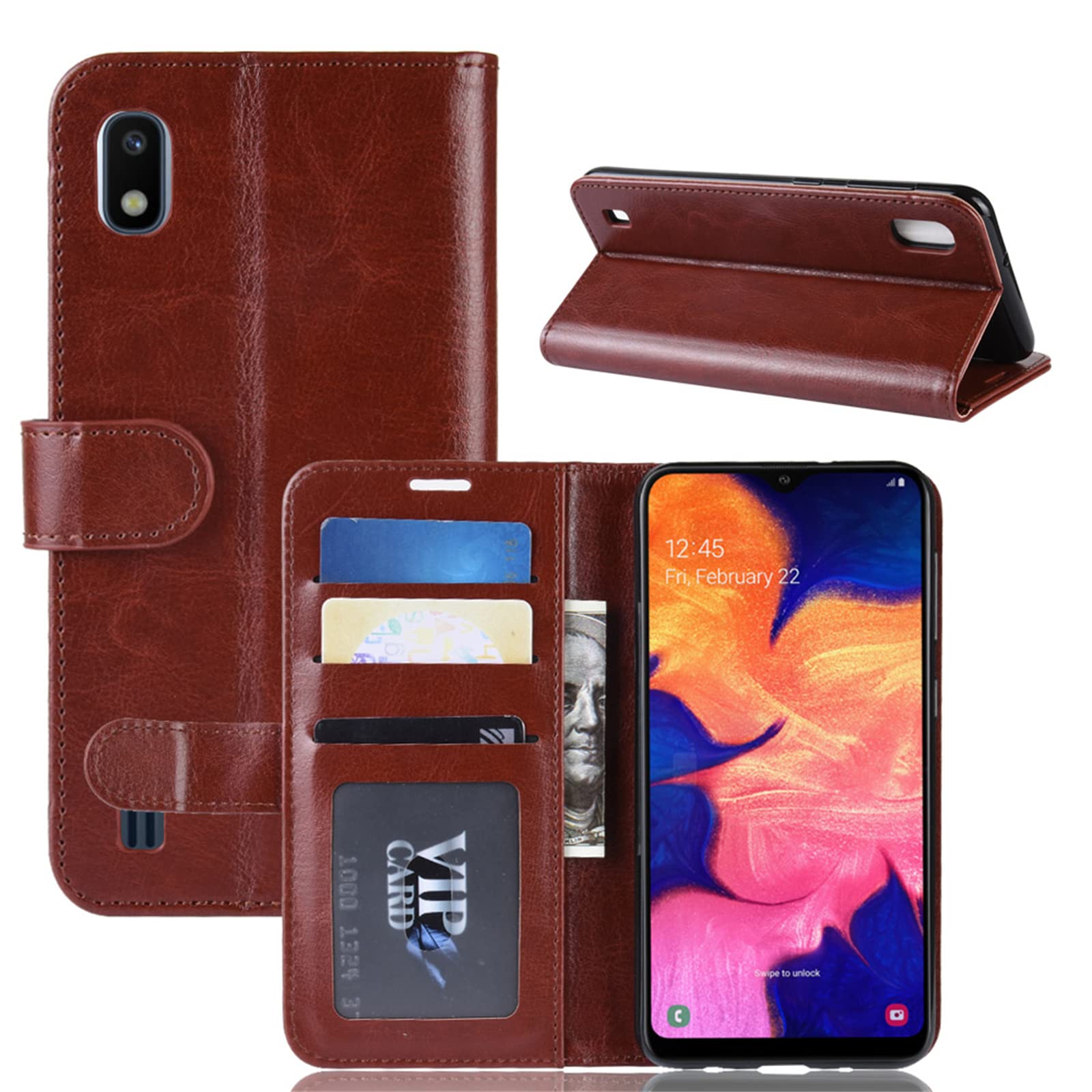 Flip Case for Samsung A10 Wallet PU Leather Magnetic Protective Cellphone Case for Samsung Galaxy A10 A105 A105M Folio Book Cover with Stand (Brown)