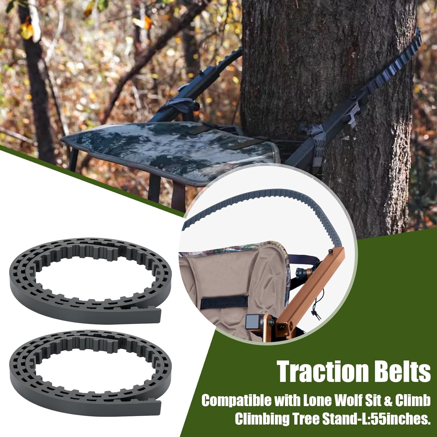 Traction Belts Climber Tree Stand Straps Compatible with Lone Wolf Sit, Climb Climbing Tree Stand 2-Pack