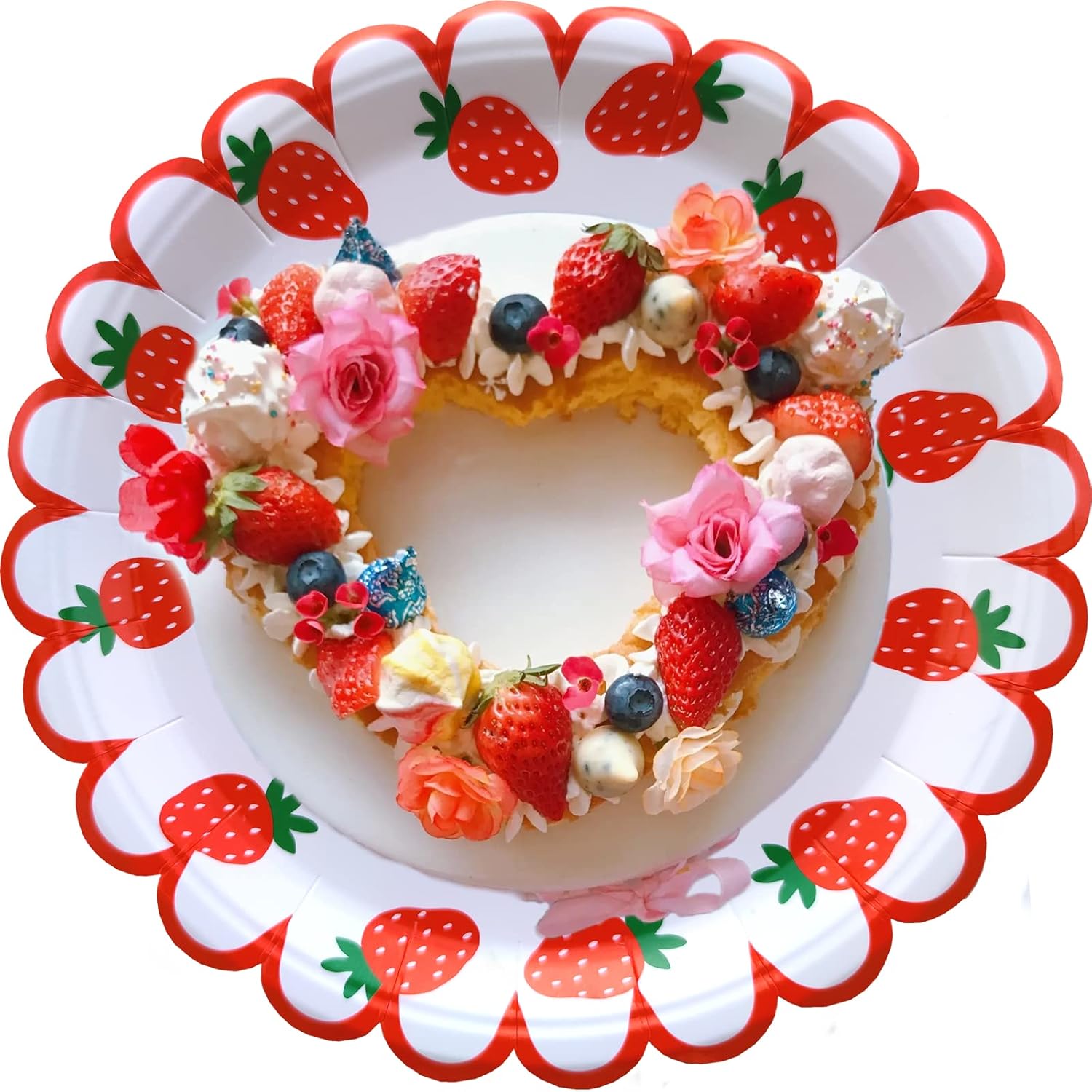 64 Piece Strawberry Party Cutlery Set for 16 People - Birthday Table Decoration Supplies, Summer Fruit Paper Plates, Napkins, Forks - Red