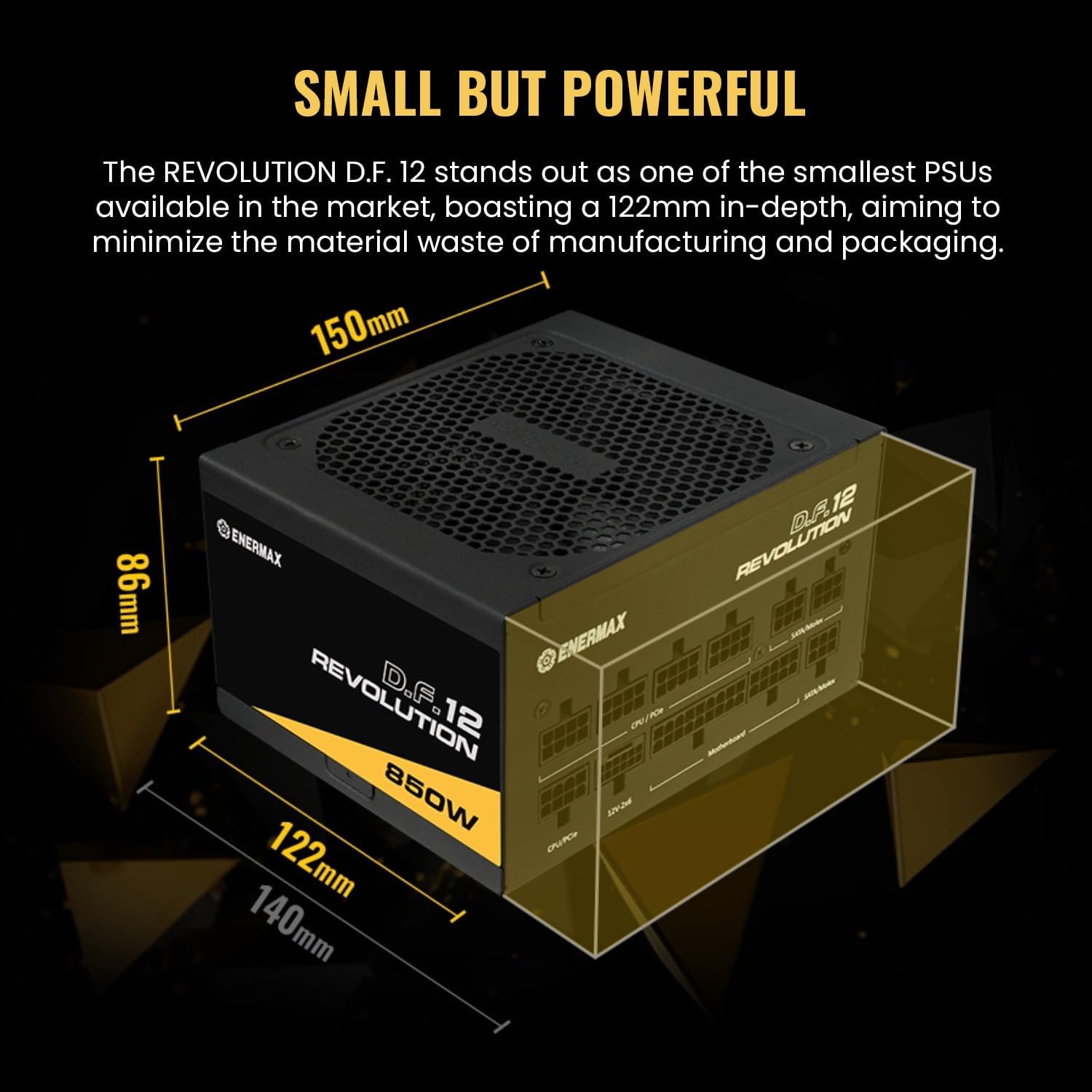 Fuente de alimentación ultracompacta ENERMAX Revolution D.F. 12 ATX3.1 PCI-e 5.1 850W 80Plus Gold (Completamente Modular, 50% Semi-fanless, 12V-2×6); ETV850G, Negro 5