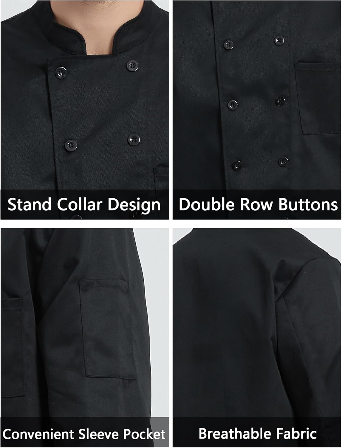 KITCHIEF Chef Jacket Black Chef Coat Long Sleeve Chef Clothes Men,Chef Uniform for Kitchen,Restaurant,Hotel Uniform - Image 4