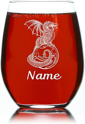 Miniatura 4 de Dragon with name 17 oz. stemless wine glass