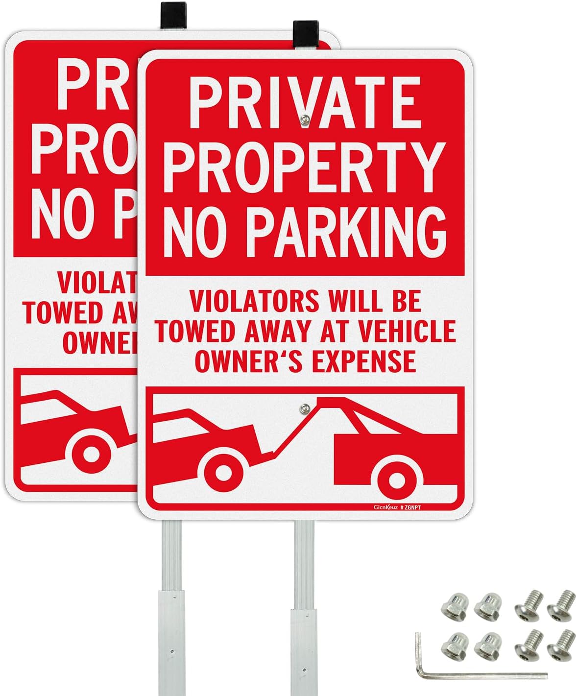 GicnKeuz Private Property No Parking Signs with 36" Heavy Duty Metal Stakes, 14"x10"No Parking - Will Be Towed Sign .040 Aluminum Reflective Signs, Fade Resistant/Waterproof, Including Screws, Easy to Install, Outdoor Use (2 Pack)