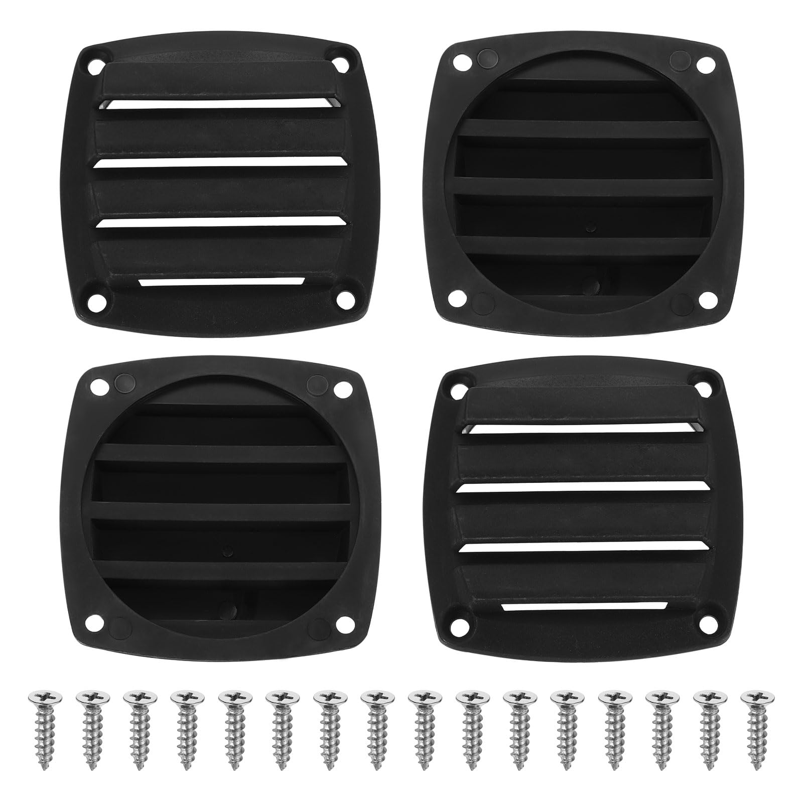sourcing map 4 Pcs Boat Vent Cover, 3.35x3.35 Inches Plastic Louvered Flush Vents Small Air Ventilation Grille for Marine RV Van Yacht Home, Black